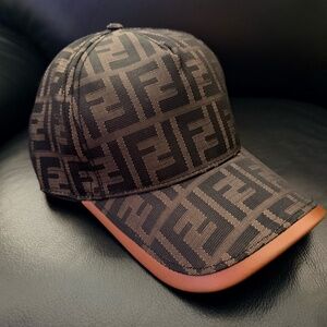 UNISEX BROWN FENDI FF MOTIF NYLON BASEBALL CAP ONE SIZE